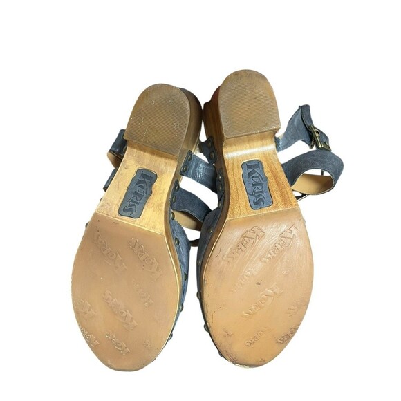Korks Wendy Cross Strap Studded Platform Heeled Clogs Tan Denim Blue Size 7M - Picture 8 of 13